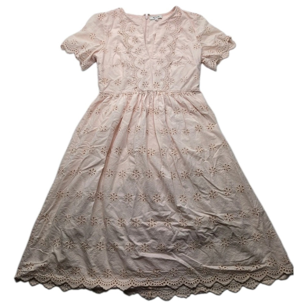 Madewell Scalloped Eyelet Midi Dress Womens 4 Lucid Pink Cotton L2364